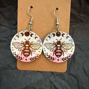 Bee Design Pink and Brown Earrings